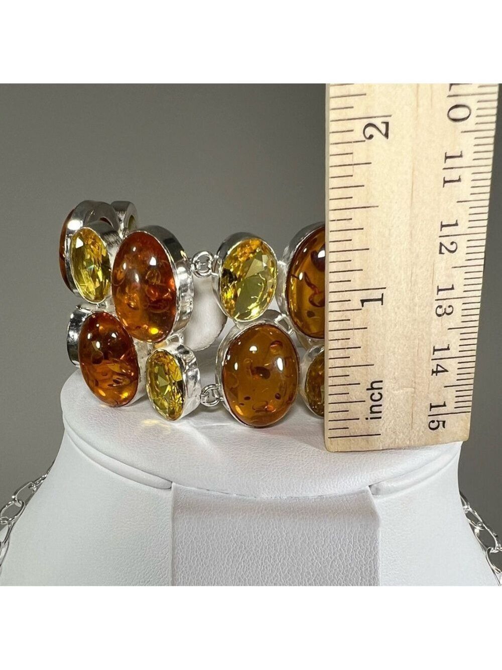 Amber & Citrine 925 Large synthetic stones Necklace Bracelet & ONE Earring ONLY - Picture 13 of 17